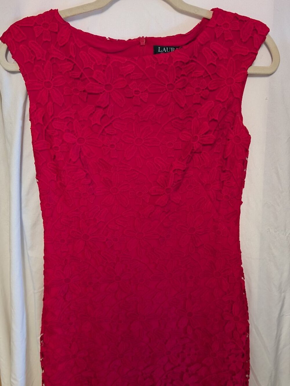 Ralph Lauren Bright Hot Pink Women's Party Dress with Lace/Eyelet Overlay